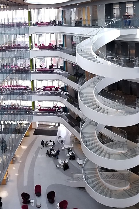 interior of building with spiral staircase