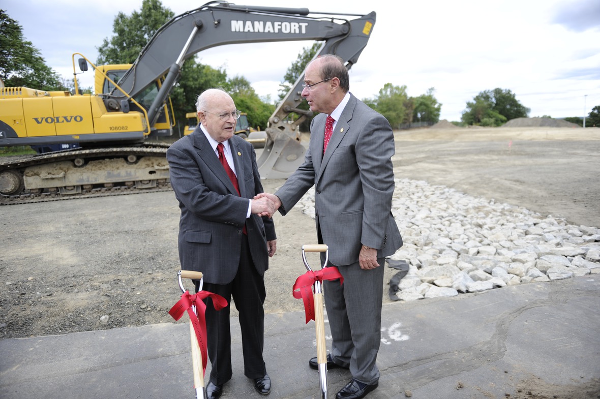 George J. Kostas and President Joseph E. Aoun at the Kostas Research Institute's groundbreaking in 2010. Photo by Mary Knox Merrill/Northeastern University