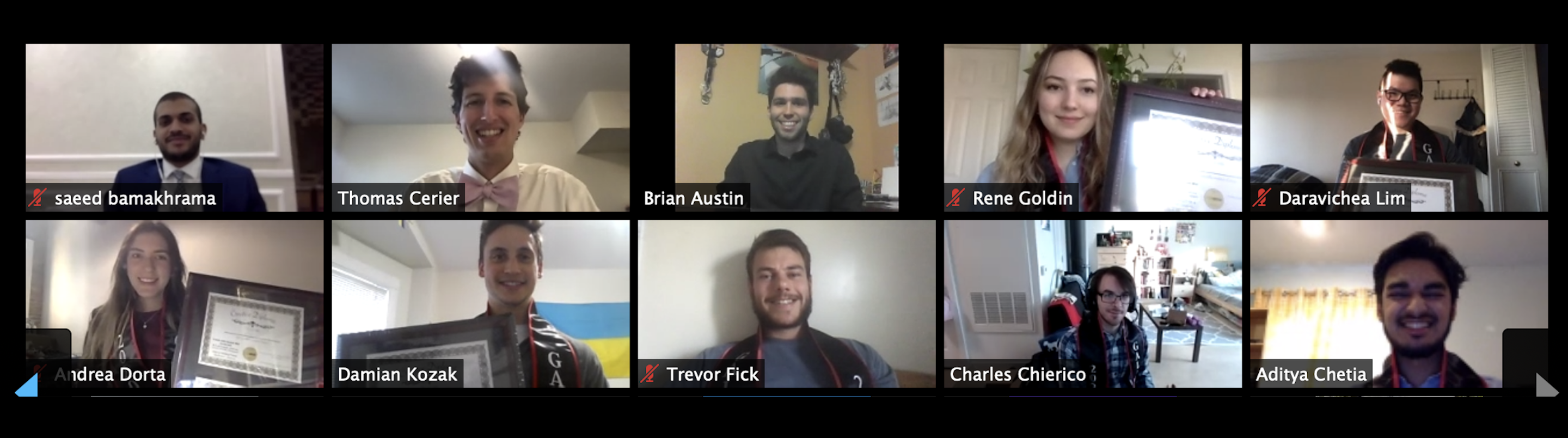 screen shot of students in virtual graduation event