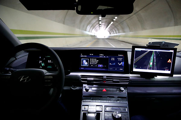 steering wheel and dashboard of self-driving car